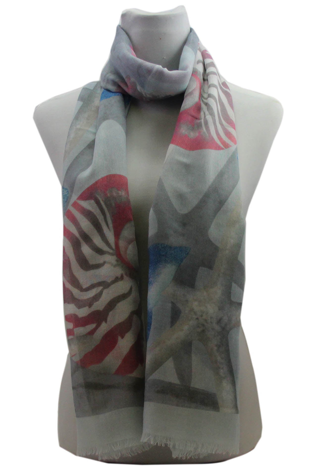 AB18100-13 Pattern Scarf with Sea Creatures