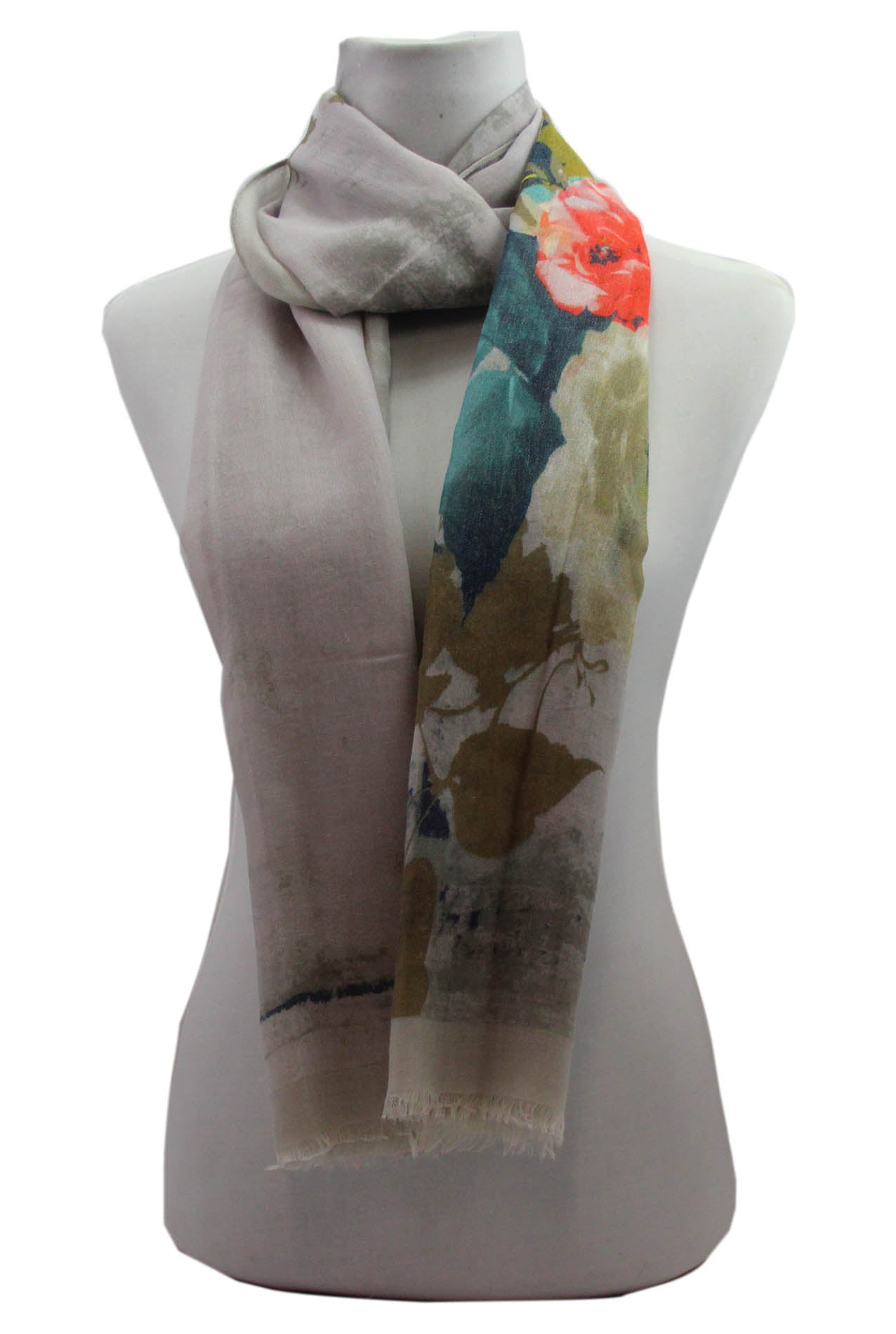 AB18100-18 Multicolour Floral Pattern Cotton Blend Scarf