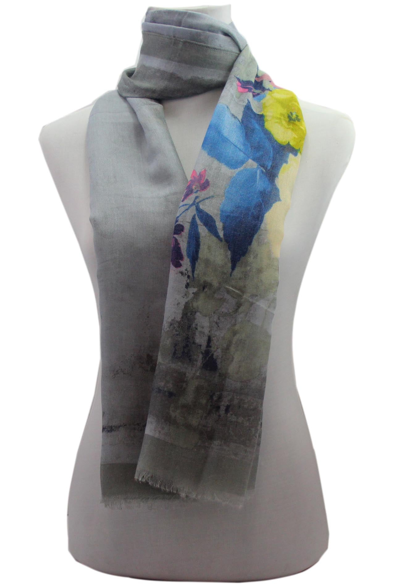 AB18100-18 Multicolour Floral Pattern Cotton Blend Scarf