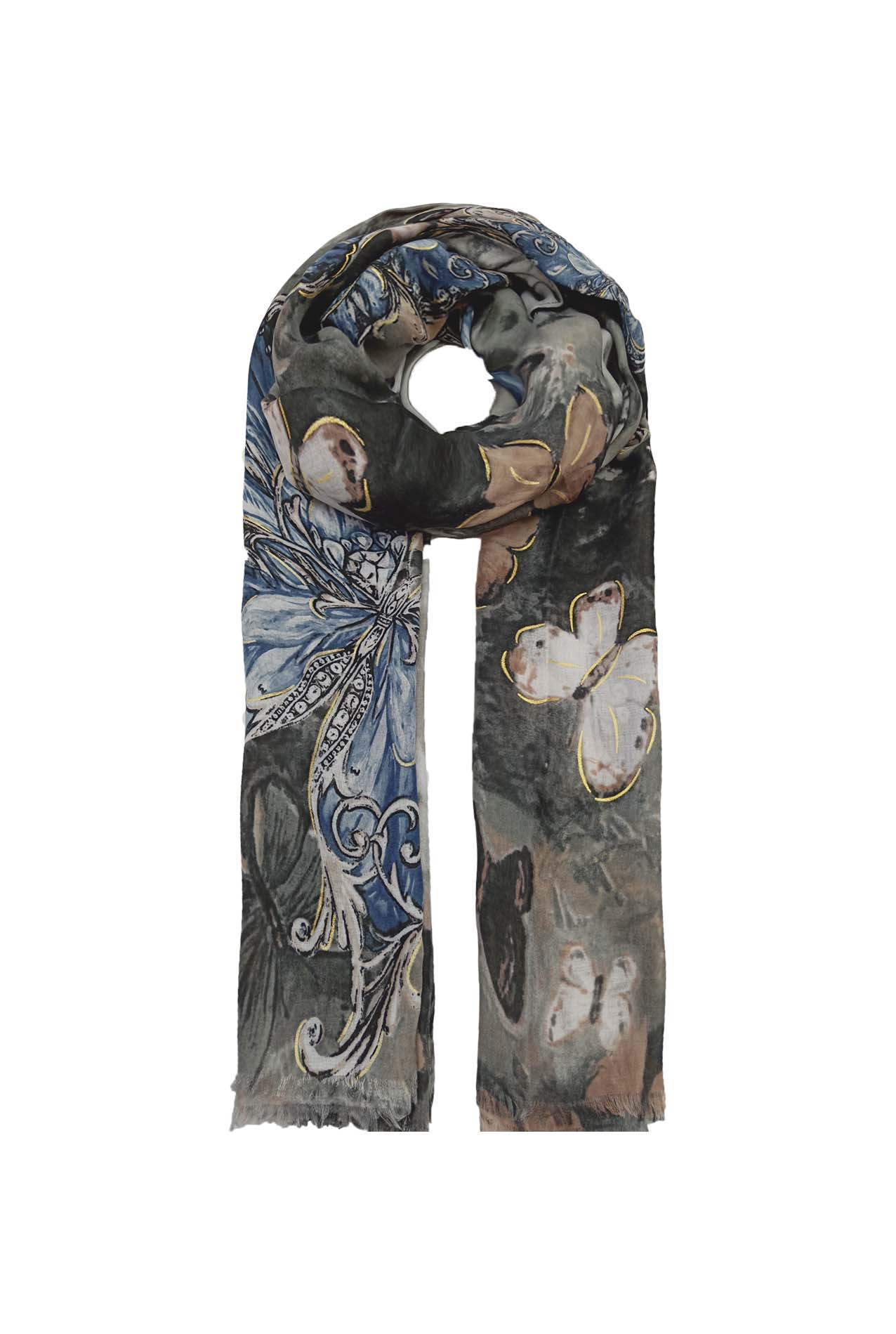 AB18108-437 Cotton Blend Scarf with Butterfly Print