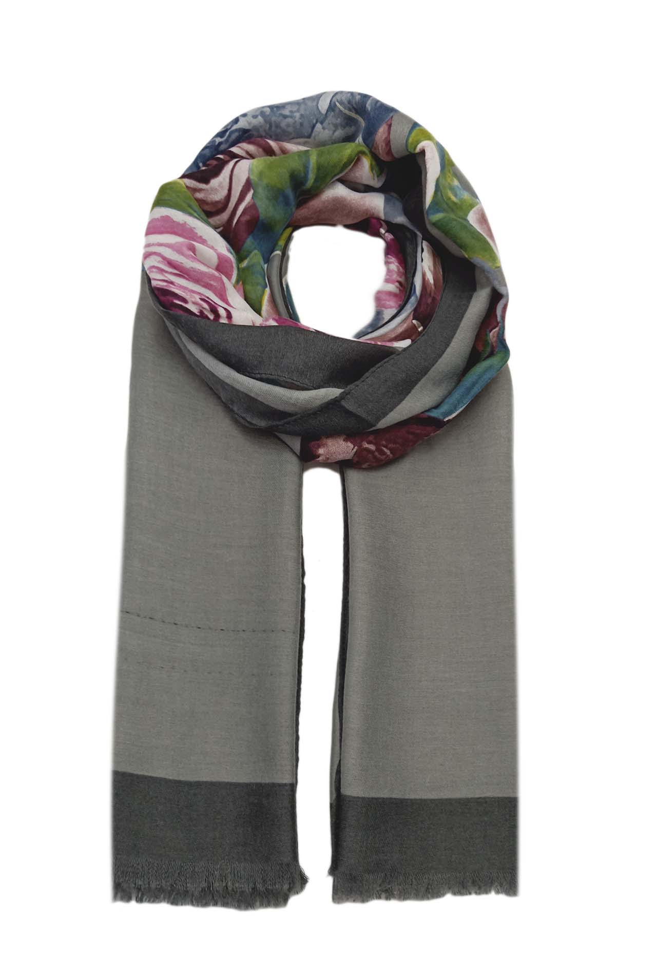 AB18108-449 Cotton Blend Scarf with Assorted Colour Roses