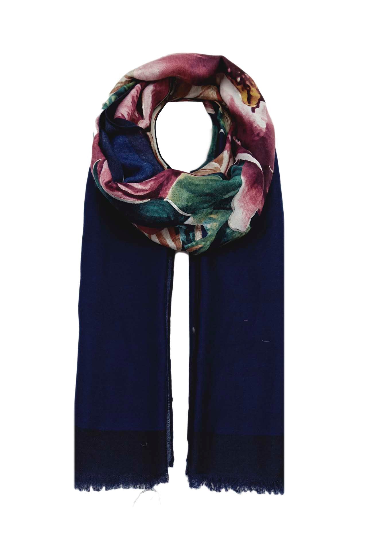 AB18108-449 Cotton Blend Scarf with Assorted Colour Roses