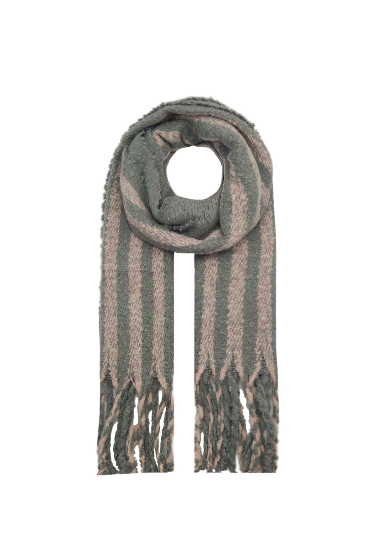 AB1812-148 Cotton Blend Tassel Scarf with Stripes