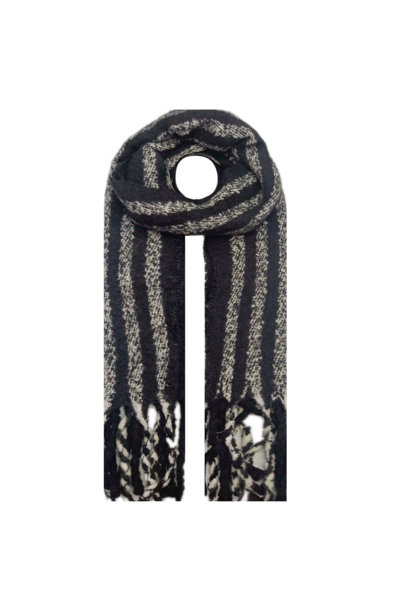 AB1812-148 Cotton Blend Tassel Scarf with Stripes