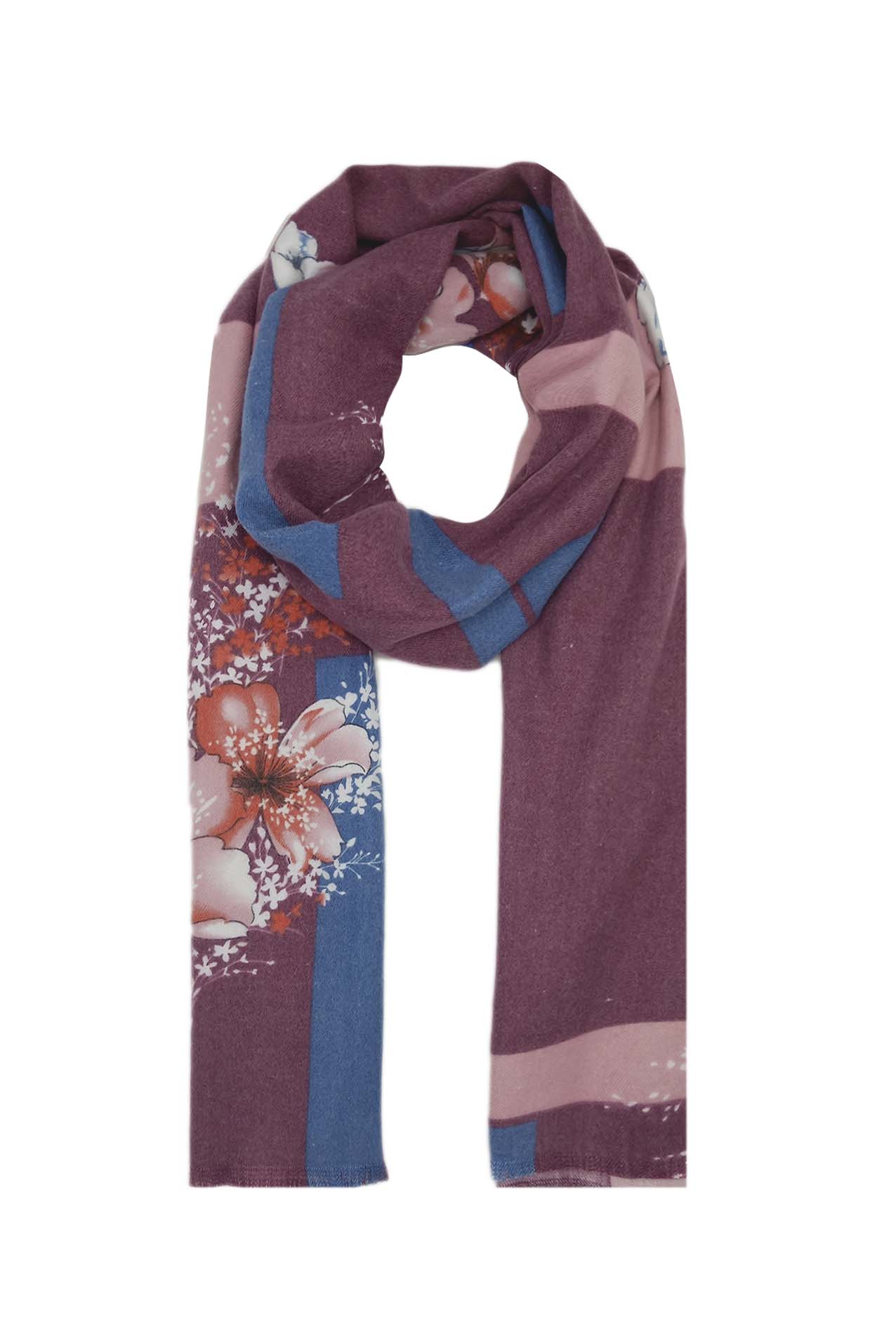 AB18135-117 Elegant Floral Pattern Wool Blend Scarf