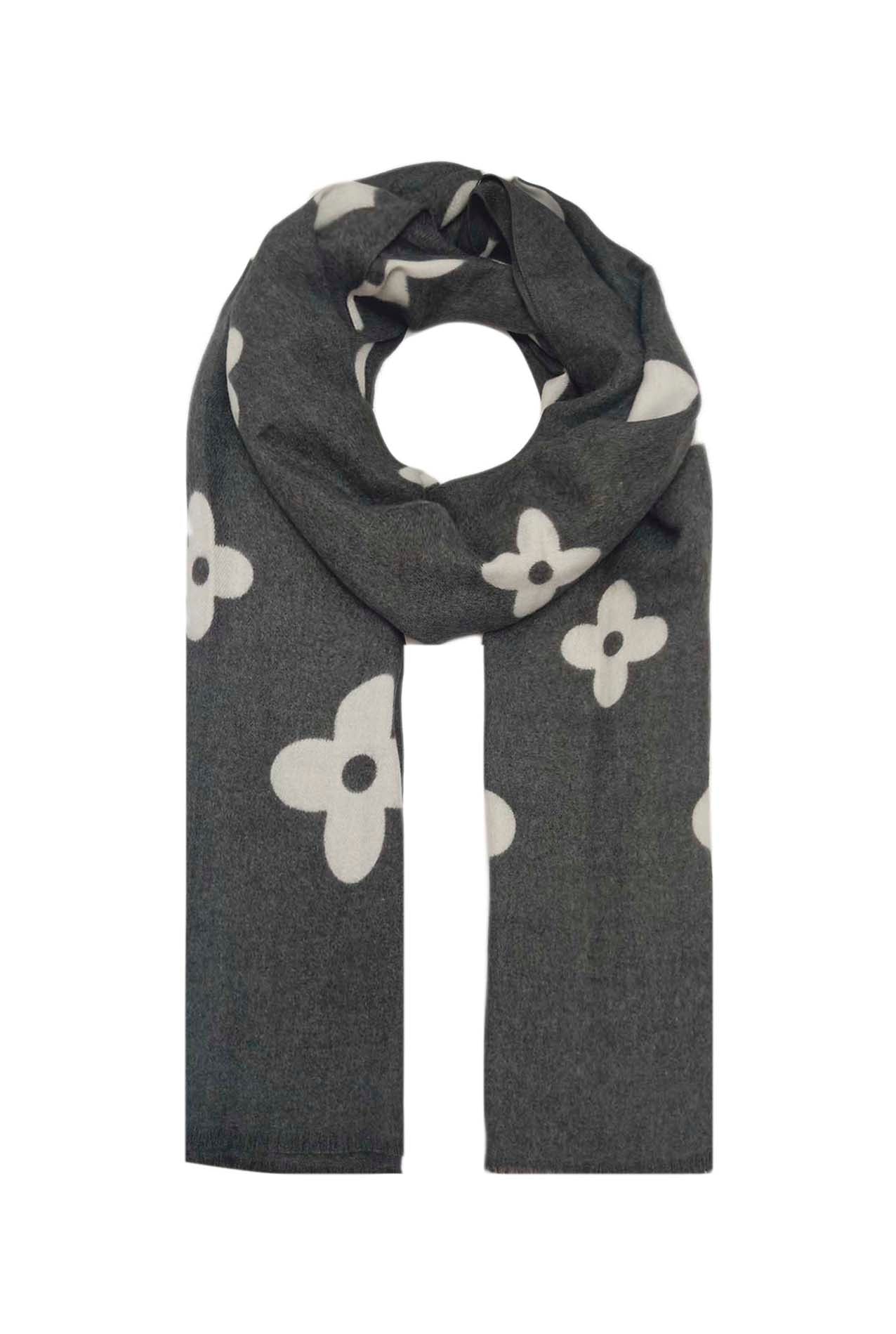 AB18135-131 Wool Blend Scarf with Simple Flower Design