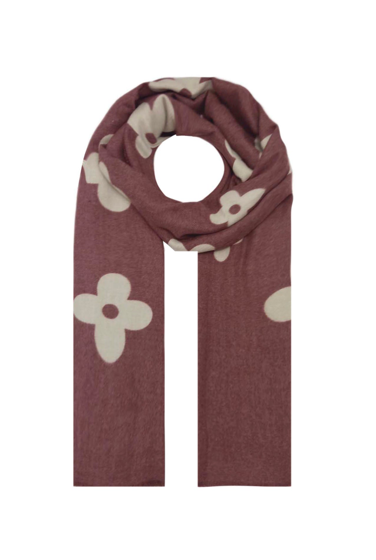 AB18135-131 Wool Blend Scarf with Simple Flower Design