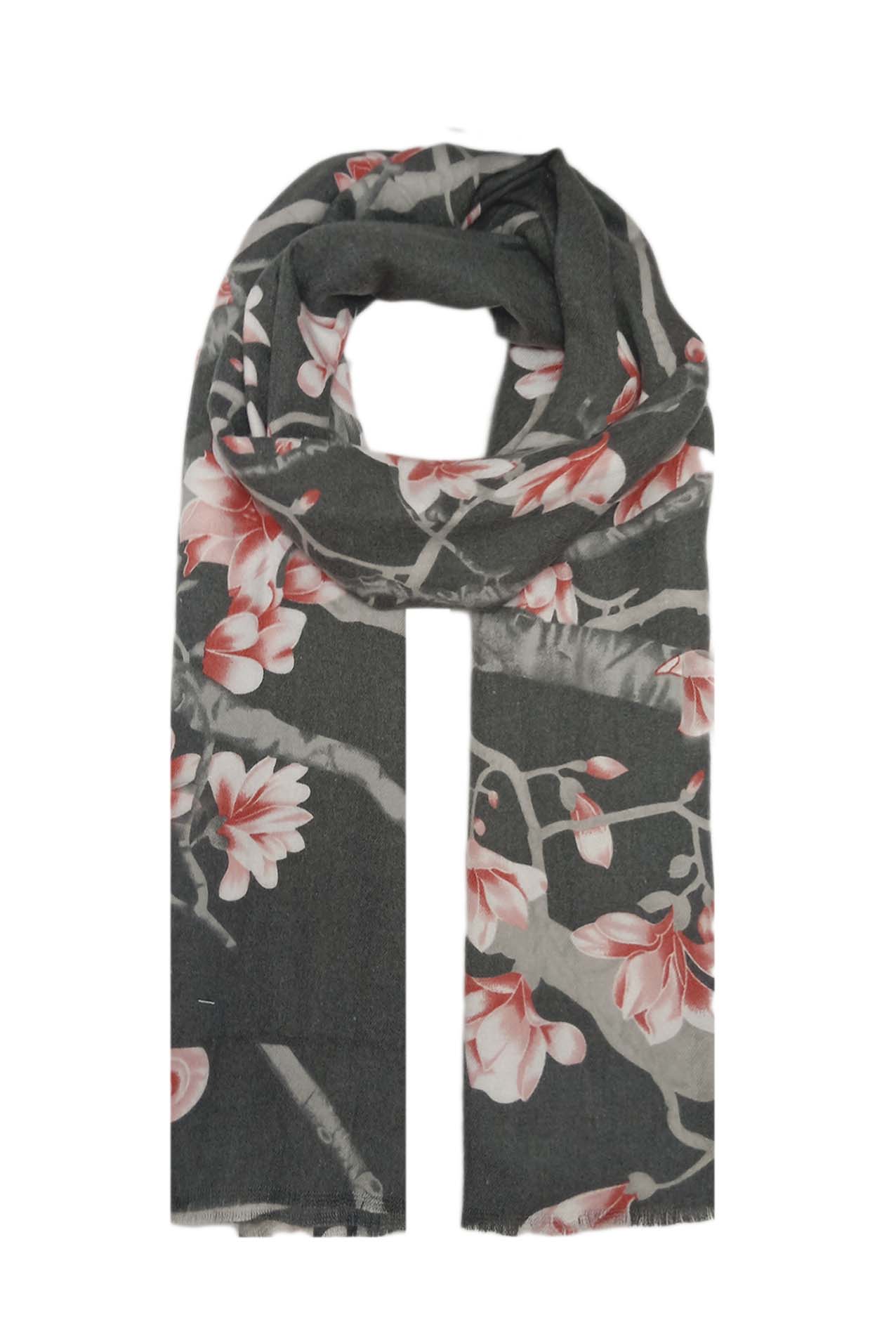 AB18135-136 Wool Blend Scarf with Floral Tree Branch Design