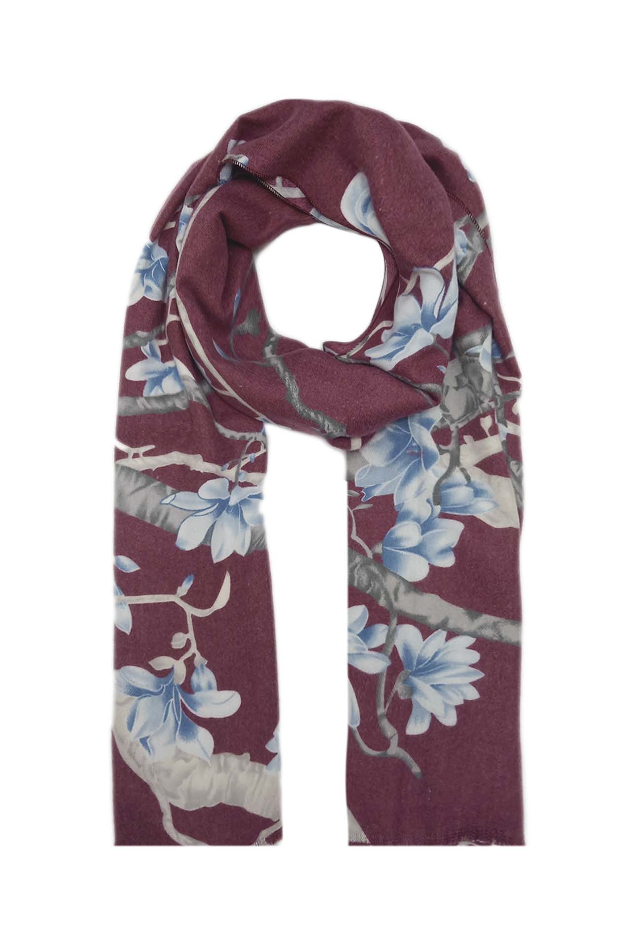 AB18135-136 Wool Blend Scarf with Floral Tree Branch Design