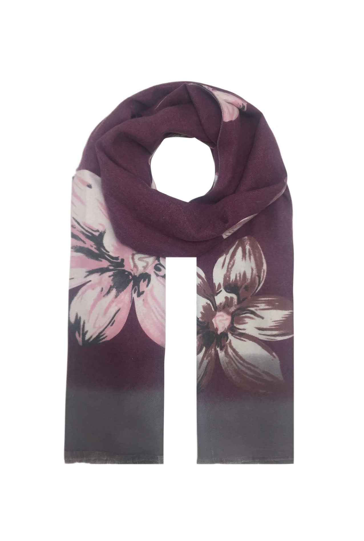 AB18135-512 Wool Blend Colour Scarf with Large Floral Print