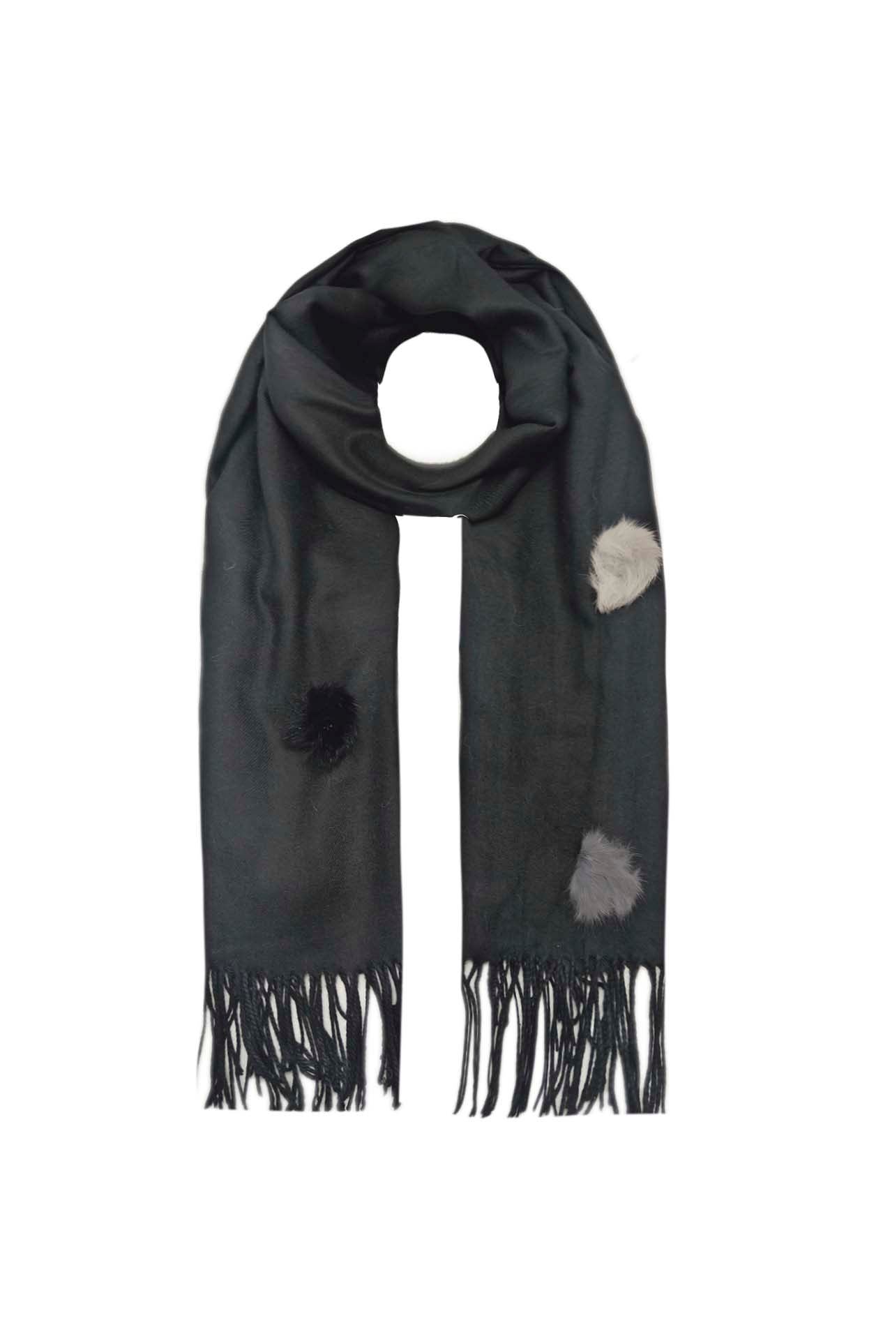 AB1814-181 Plain Colour Scarf with Tassels and Pompoms