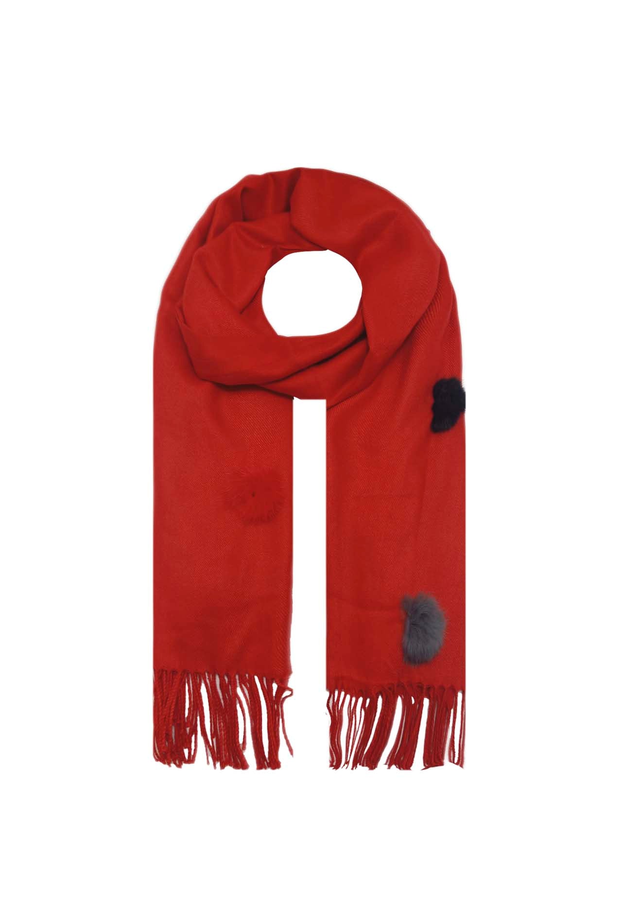 AB1814-181 Plain Colour Scarf with Tassels and Pompoms