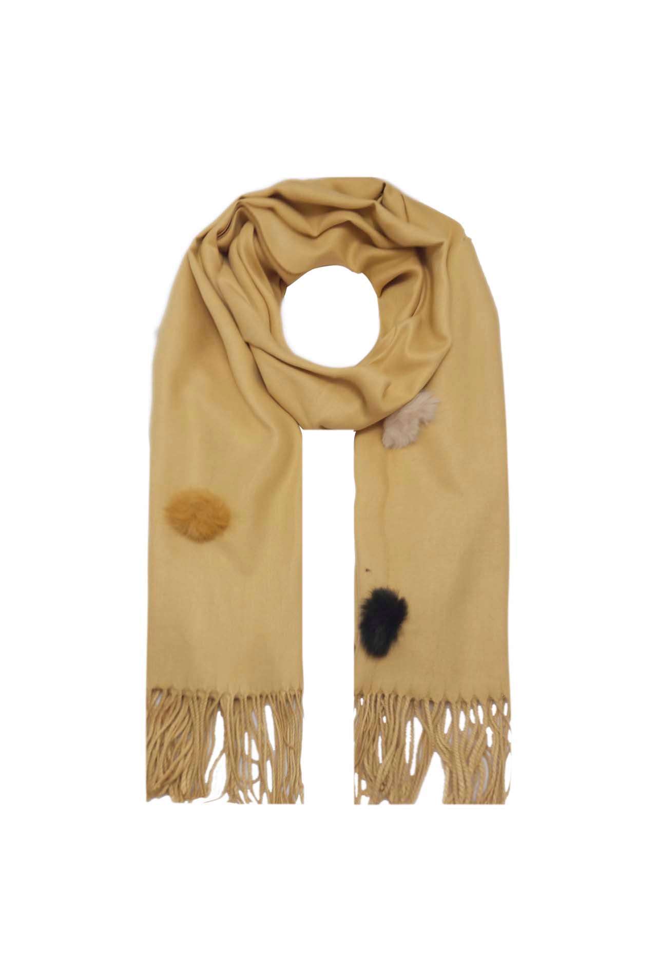 AB1814-181 Plain Colour Scarf with Tassels and Pompoms