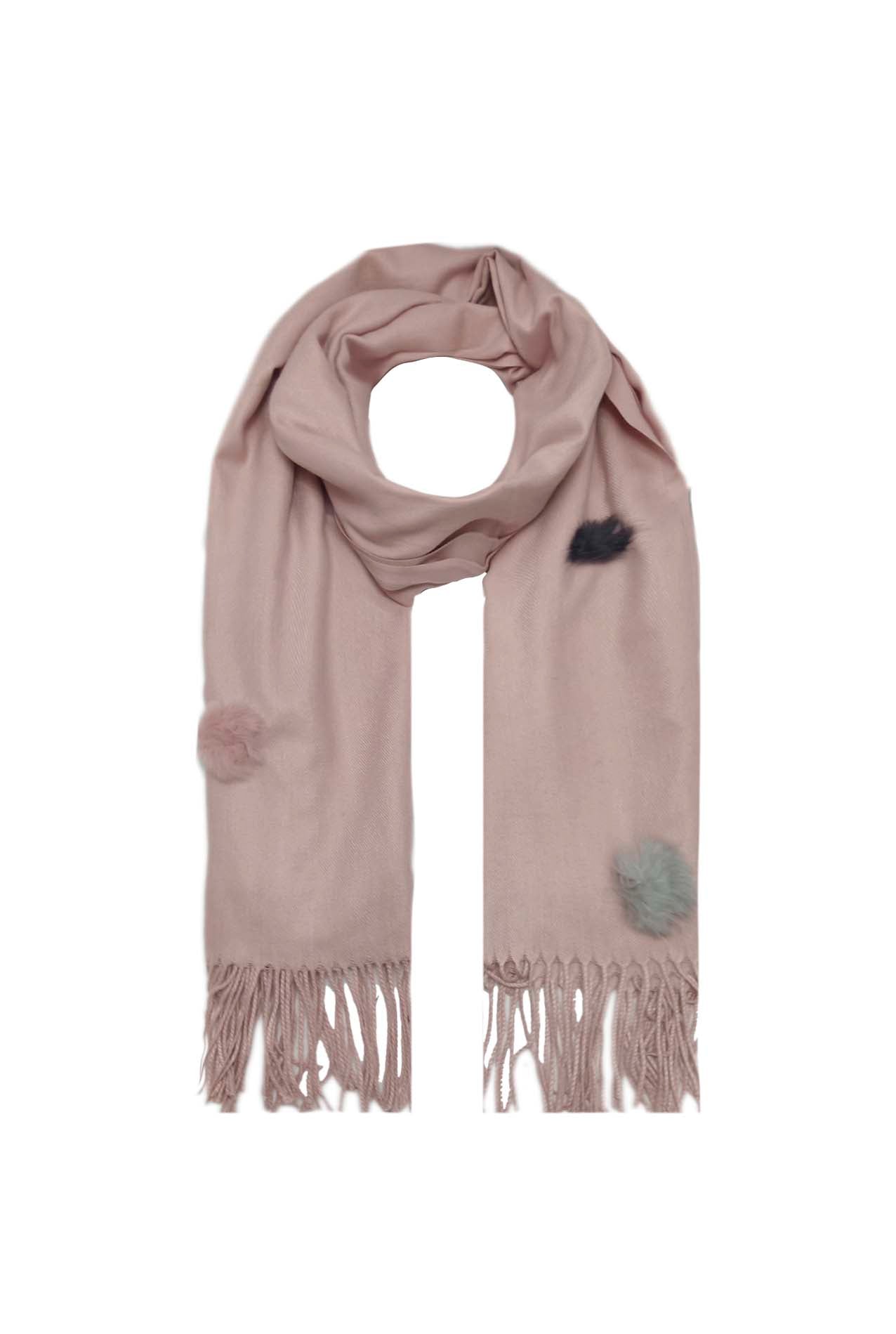 AB1814-181 Plain Colour Scarf with Tassels and Pompoms