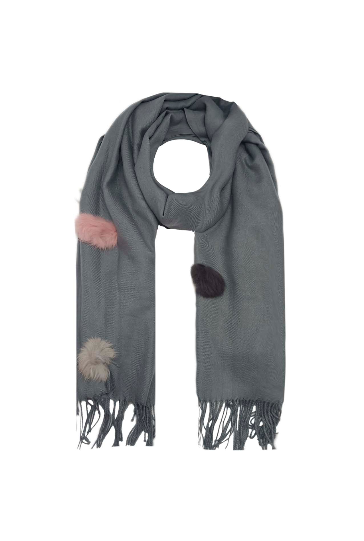 AB1814-181 Plain Colour Scarf with Tassels and Pompoms