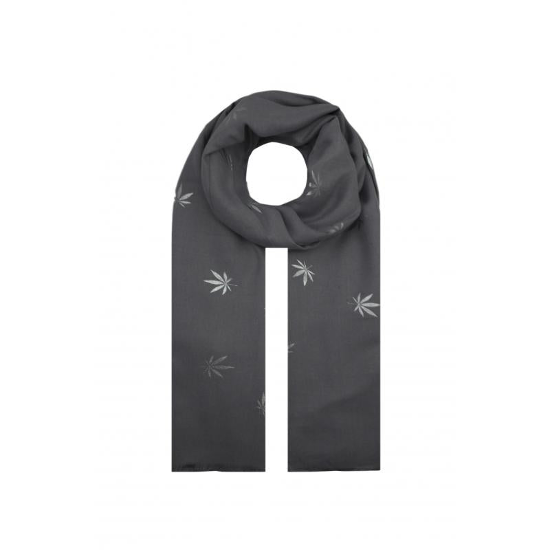 AB18145-100 Wool Blend Scarf with Silver Maple Leaf Design