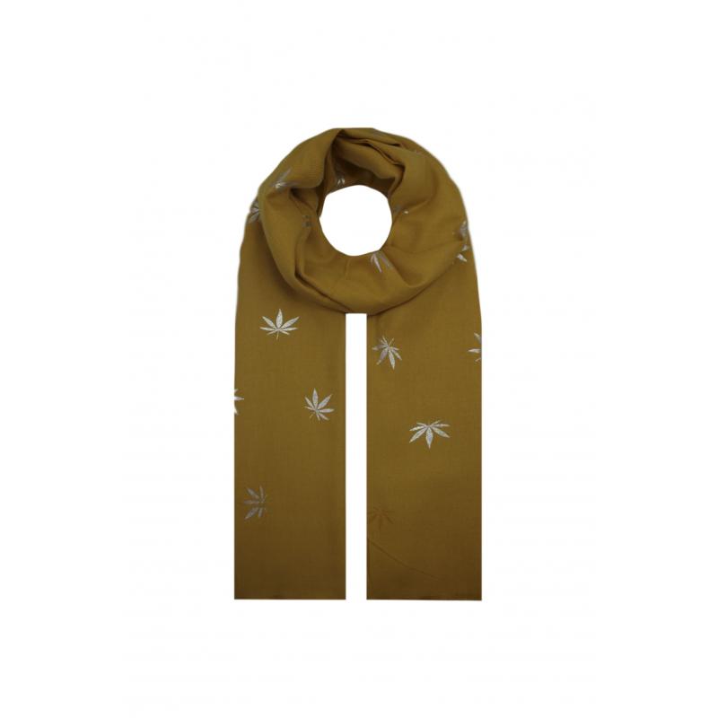 AB18145-100 Wool Blend Scarf with Silver Maple Leaf Design