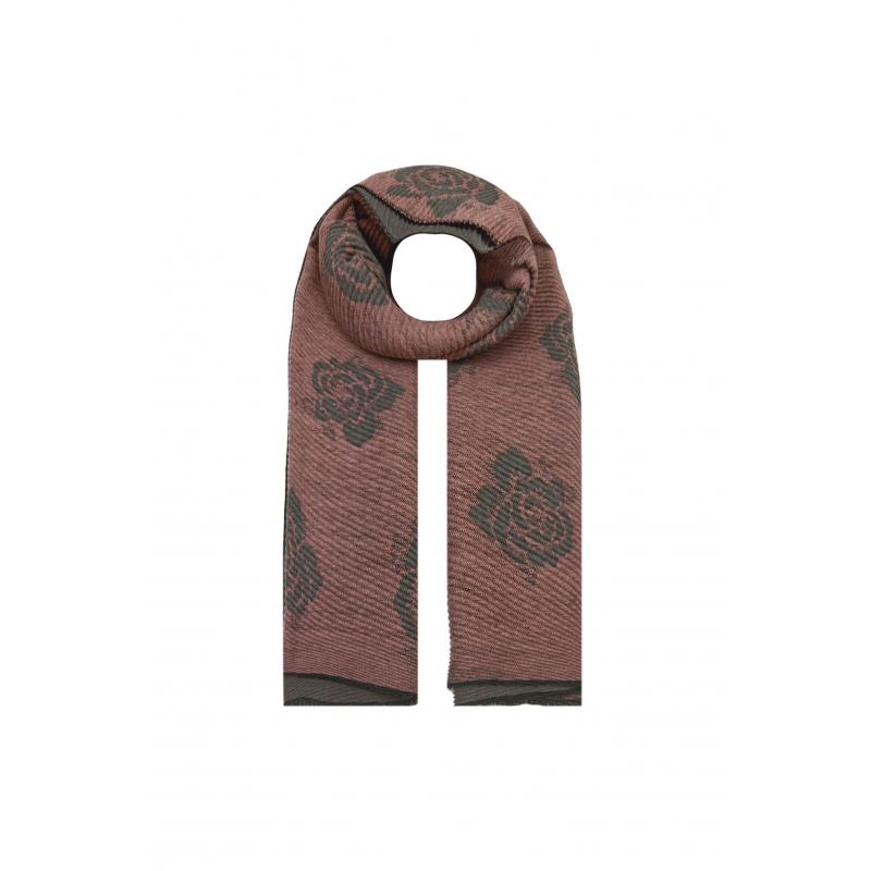 AB18160-293 Wool Blend Textured Scarf with Rose Flower Print