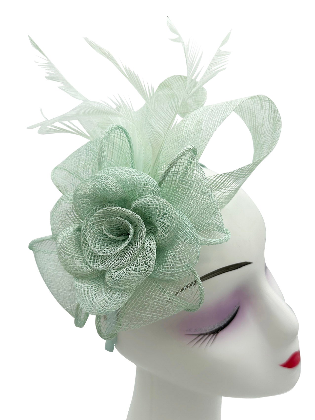 AB18189 Twisted Sinamay Flower Fascinator with Loops and Spiky Feathers