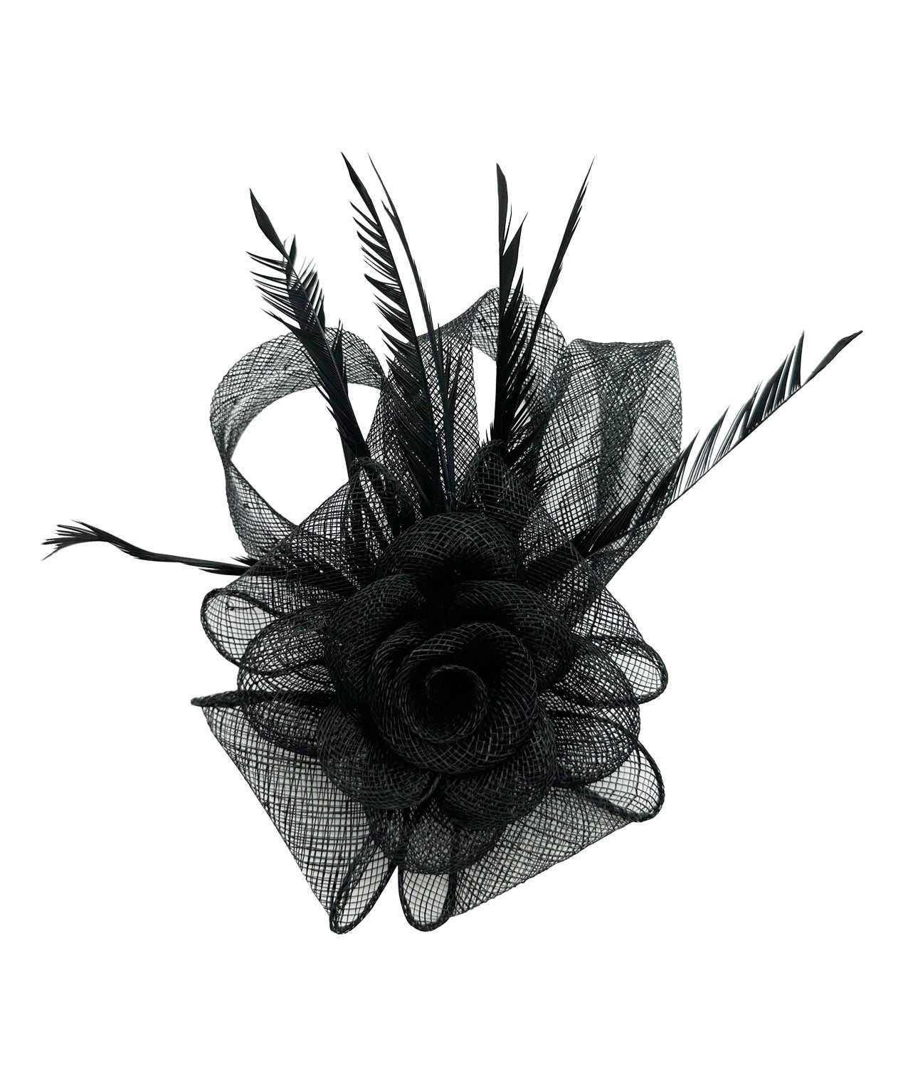 AB18189 Twisted Sinamay Flower Fascinator with Loops and Spiky Feathers