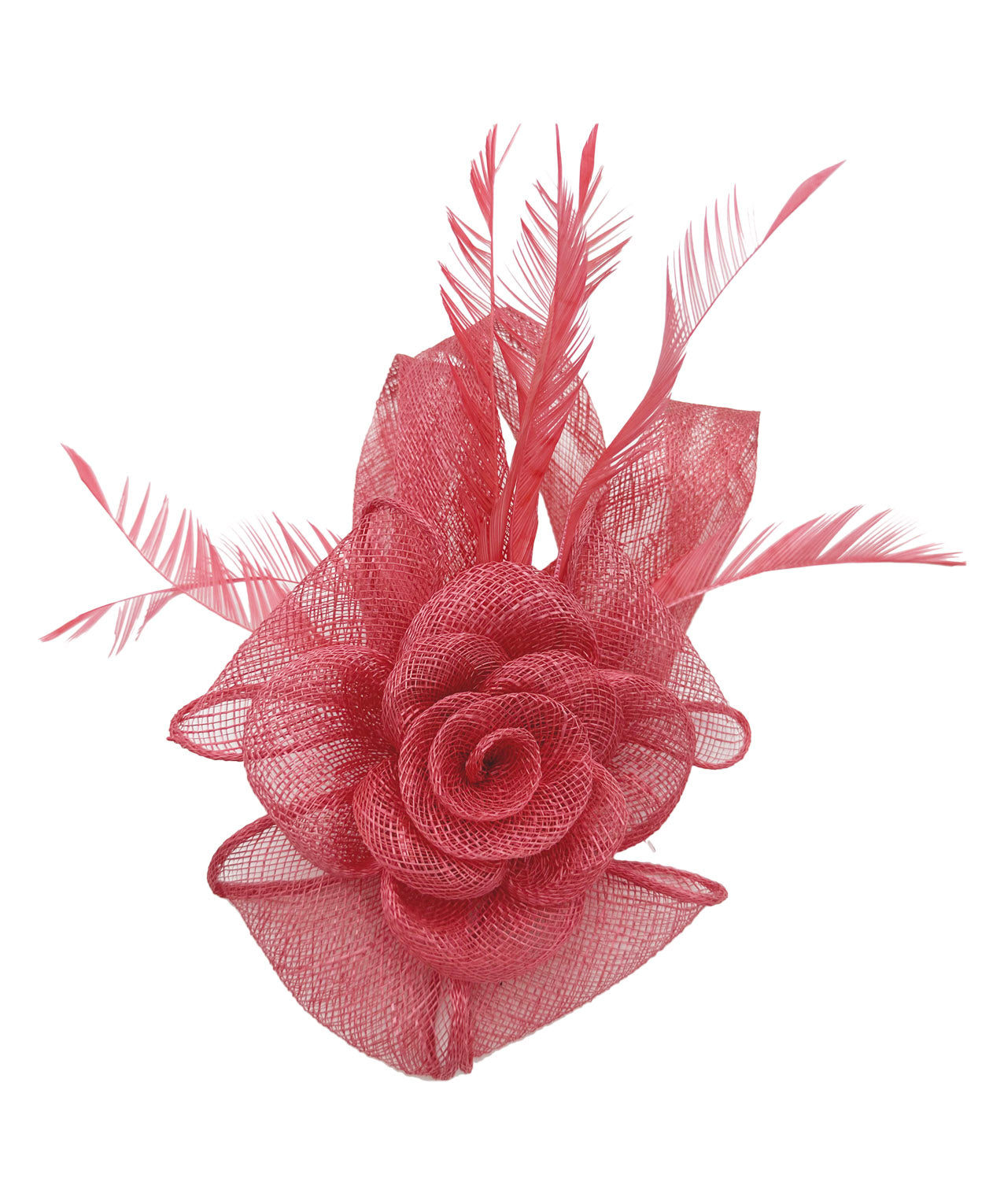 AB18189 Twisted Sinamay Flower Fascinator with Loops and Spiky Feathers