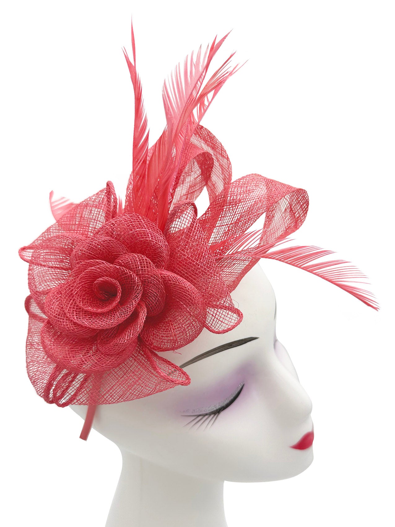 AB18189 Twisted Sinamay Flower Fascinator with Loops and Spiky Feathers