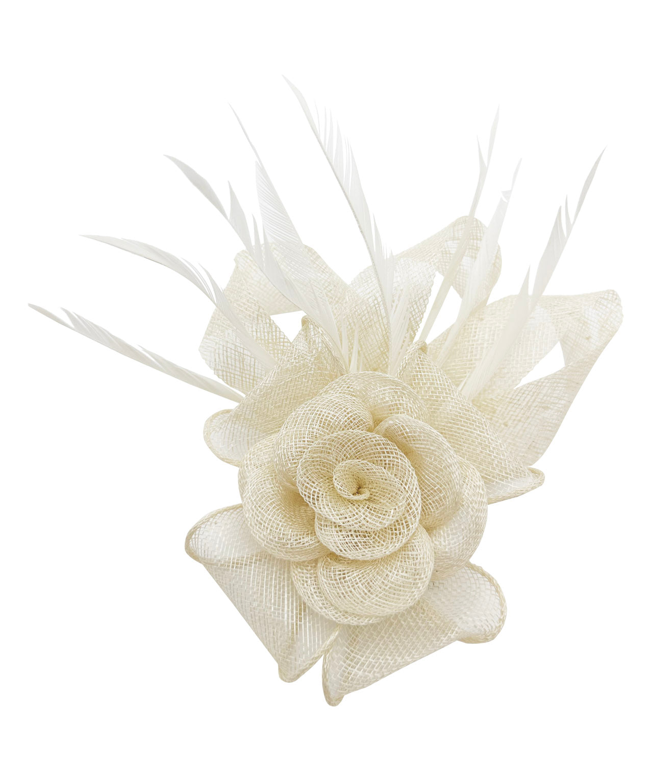 AB18189 Twisted Sinamay Flower Fascinator with Loops and Spiky Feathers