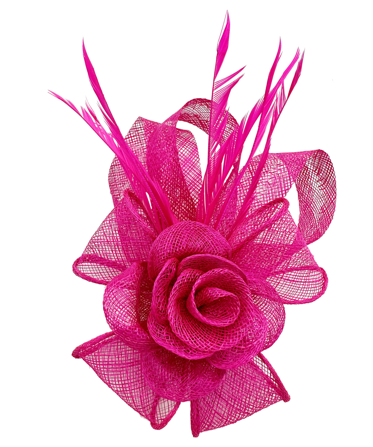 AB18189 Twisted Sinamay Flower Fascinator with Loops and Spiky Feathers