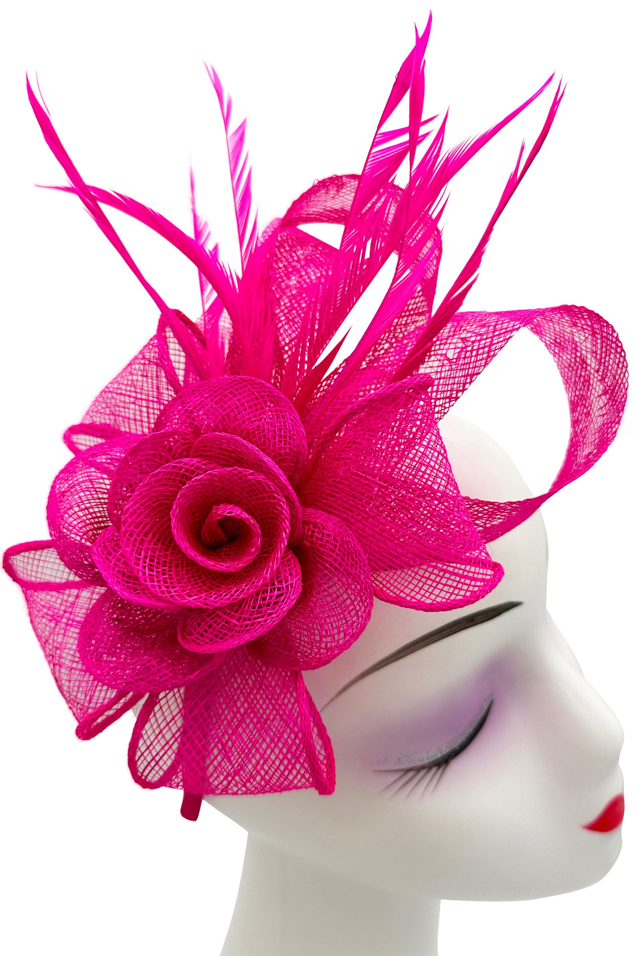 AB18189 Twisted Sinamay Flower Fascinator with Loops and Spiky Feathers