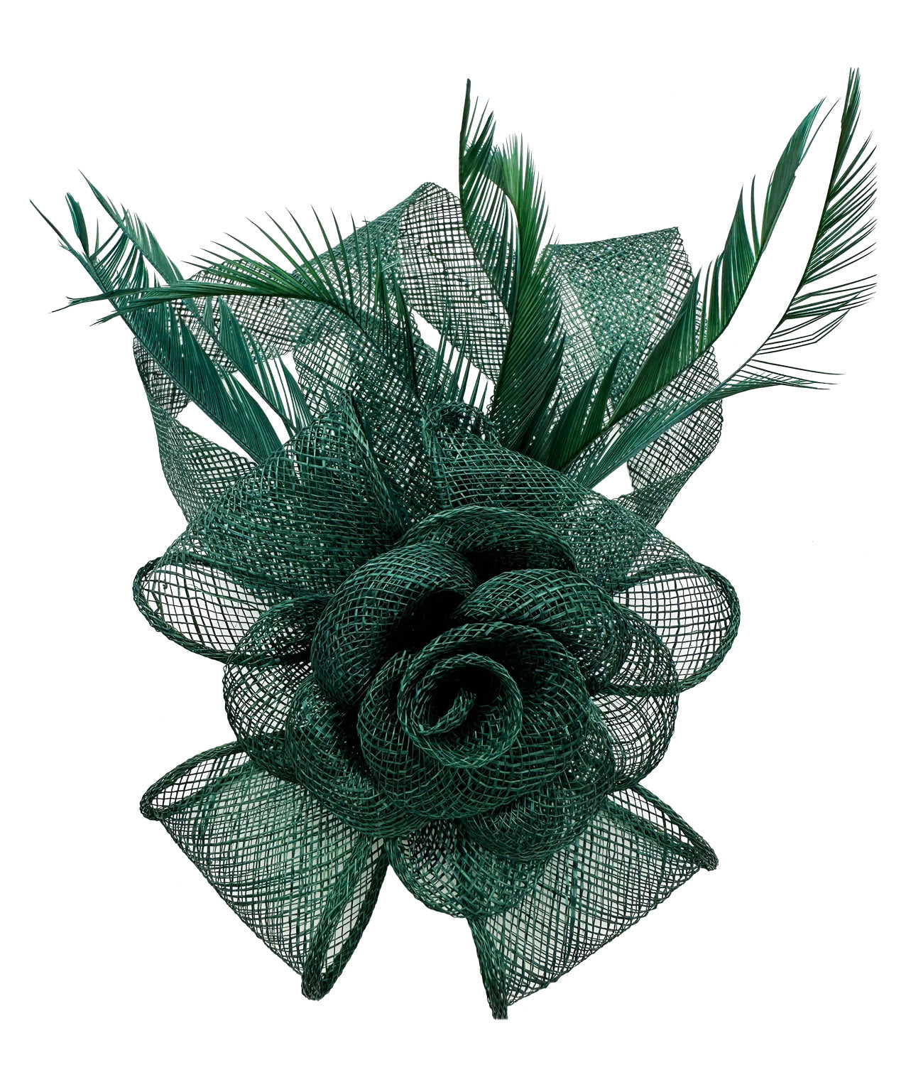 AB18189 Twisted Sinamay Flower Fascinator with Loops and Spiky Feathers