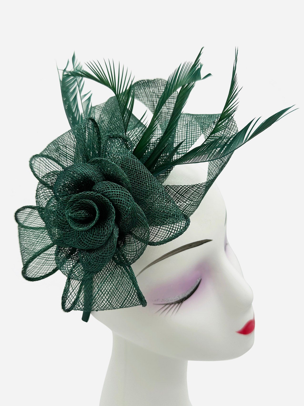 AB18189 Twisted Sinamay Flower Fascinator with Loops and Spiky Feathers