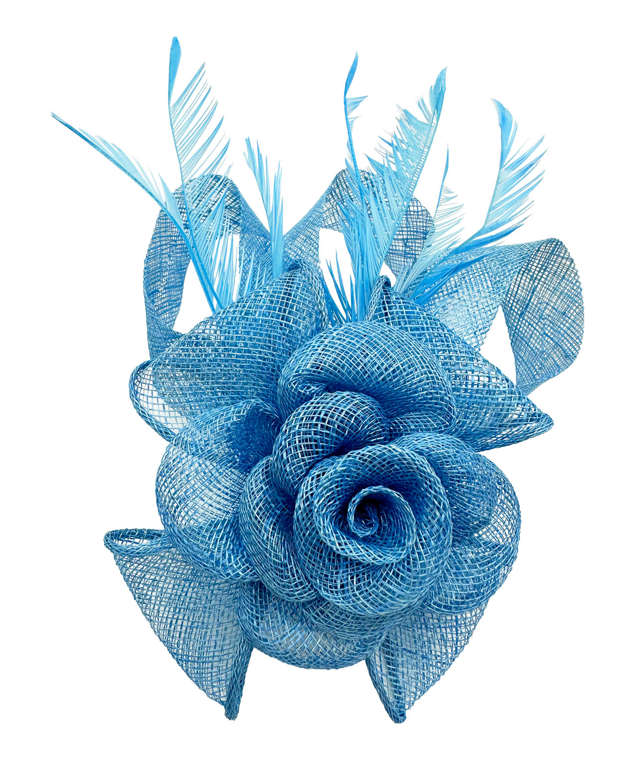 AB18189 Twisted Sinamay Flower Fascinator with Loops and Spiky Feathers