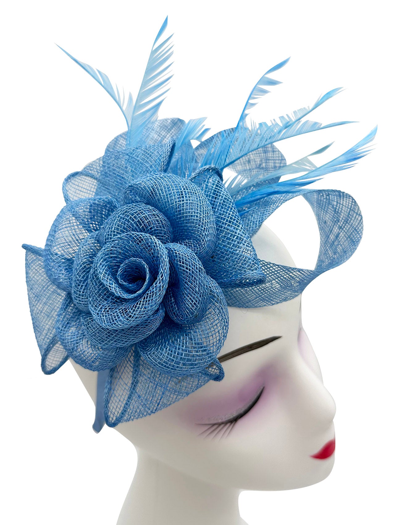 AB18189 Twisted Sinamay Flower Fascinator with Loops and Spiky Feathers