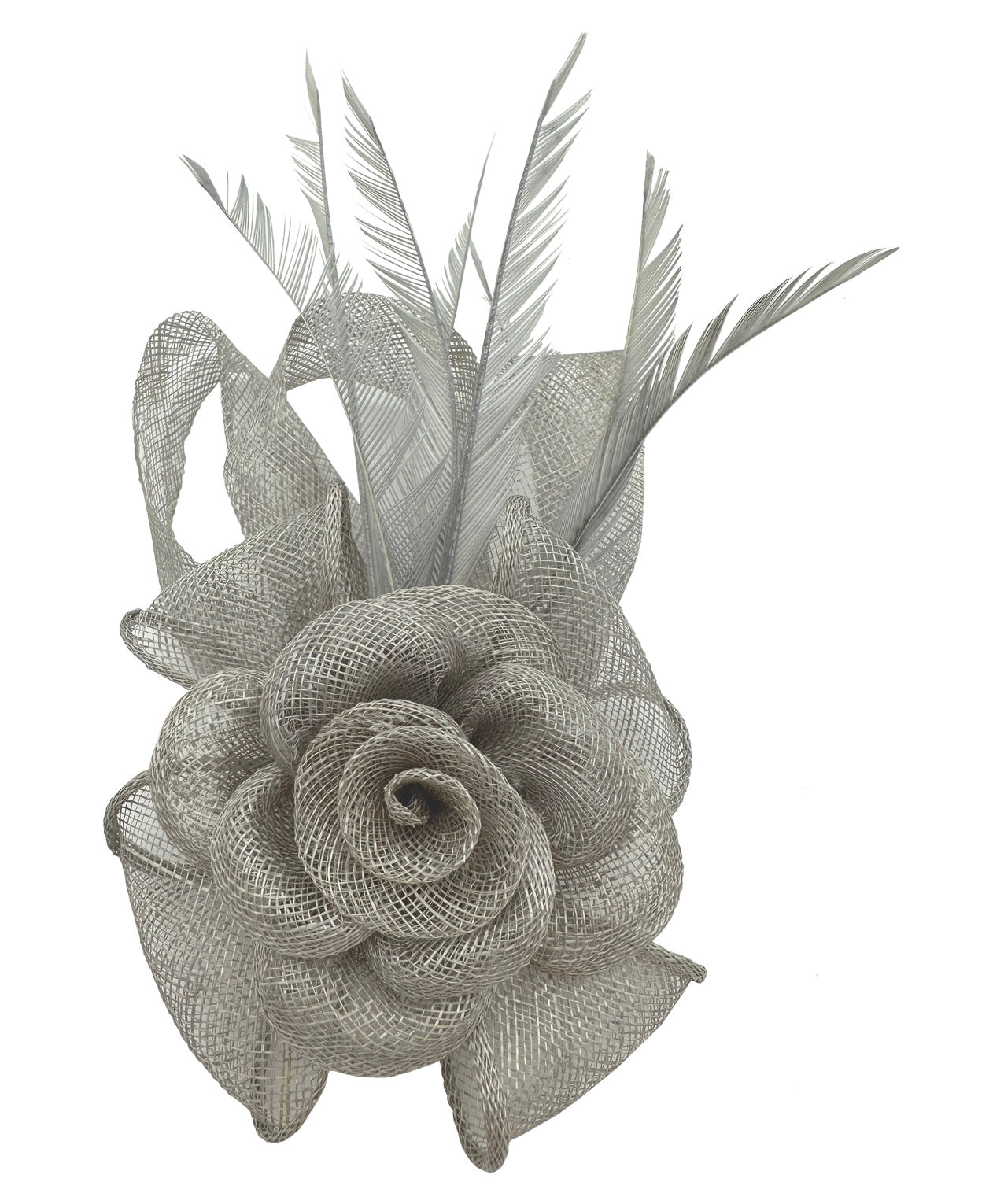 AB18189 Twisted Sinamay Flower Fascinator with Loops and Spiky Feathers