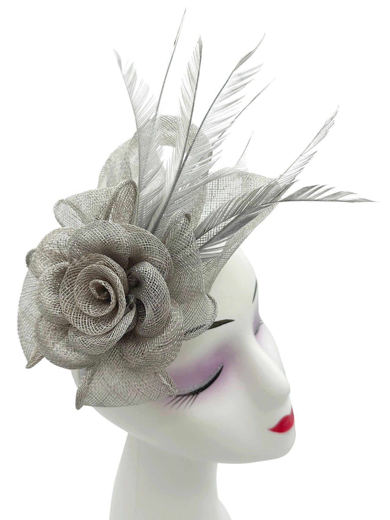 AB18189 Twisted Sinamay Flower Fascinator with Loops and Spiky Feathers