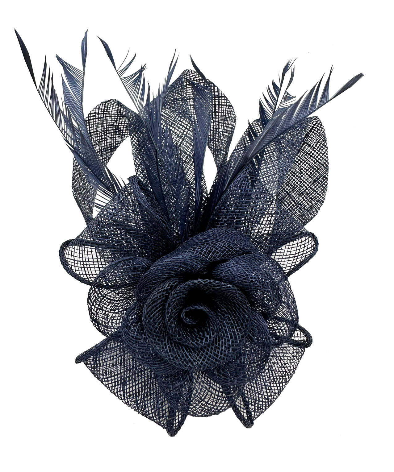 AB18189 Twisted Sinamay Flower Fascinator with Loops and Spiky Feathers