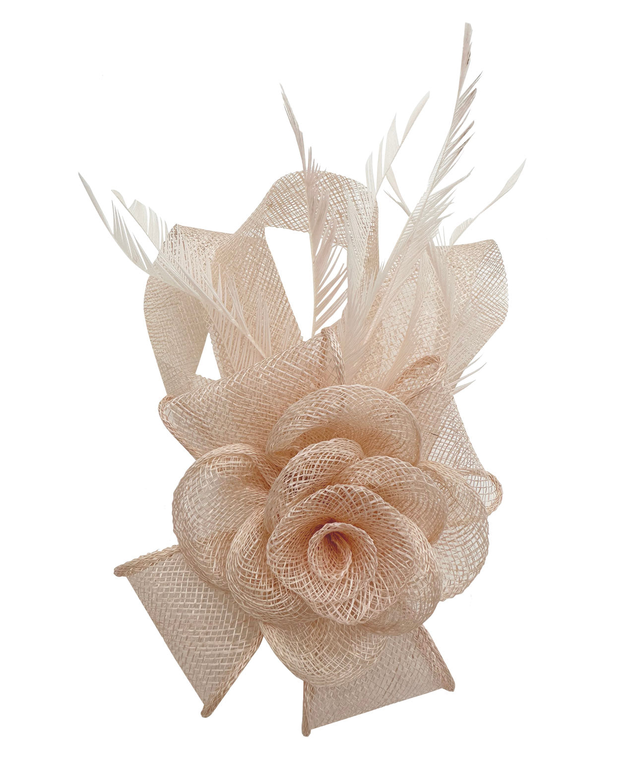 AB18189 Twisted Sinamay Flower Fascinator with Loops and Spiky Feathers