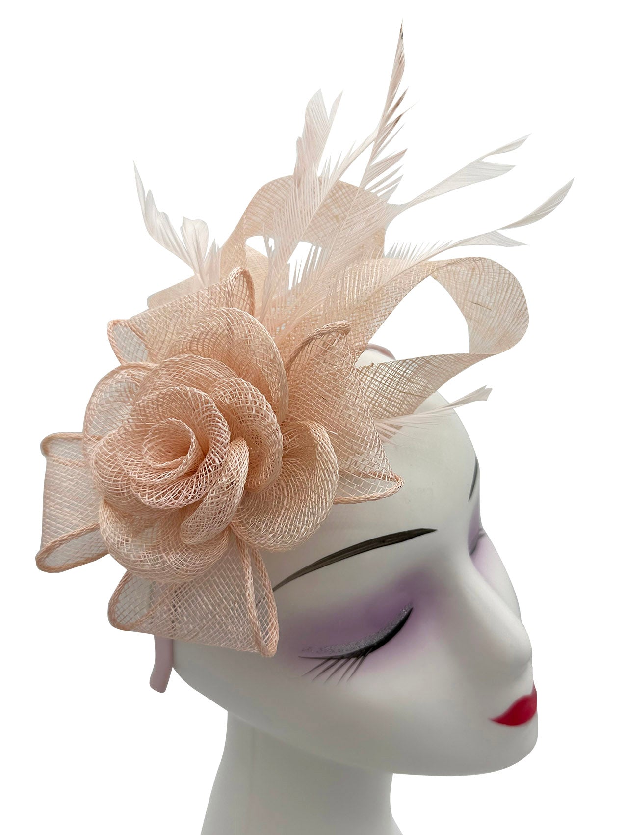 AB18189 Twisted Sinamay Flower Fascinator with Loops and Spiky Feathers