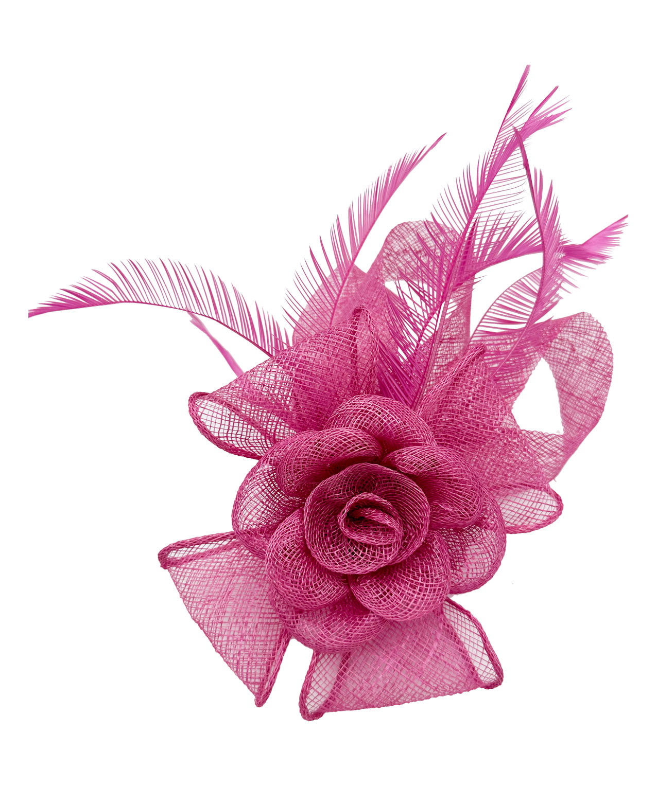 AB18189 Twisted Sinamay Flower Fascinator with Loops and Spiky Feathers