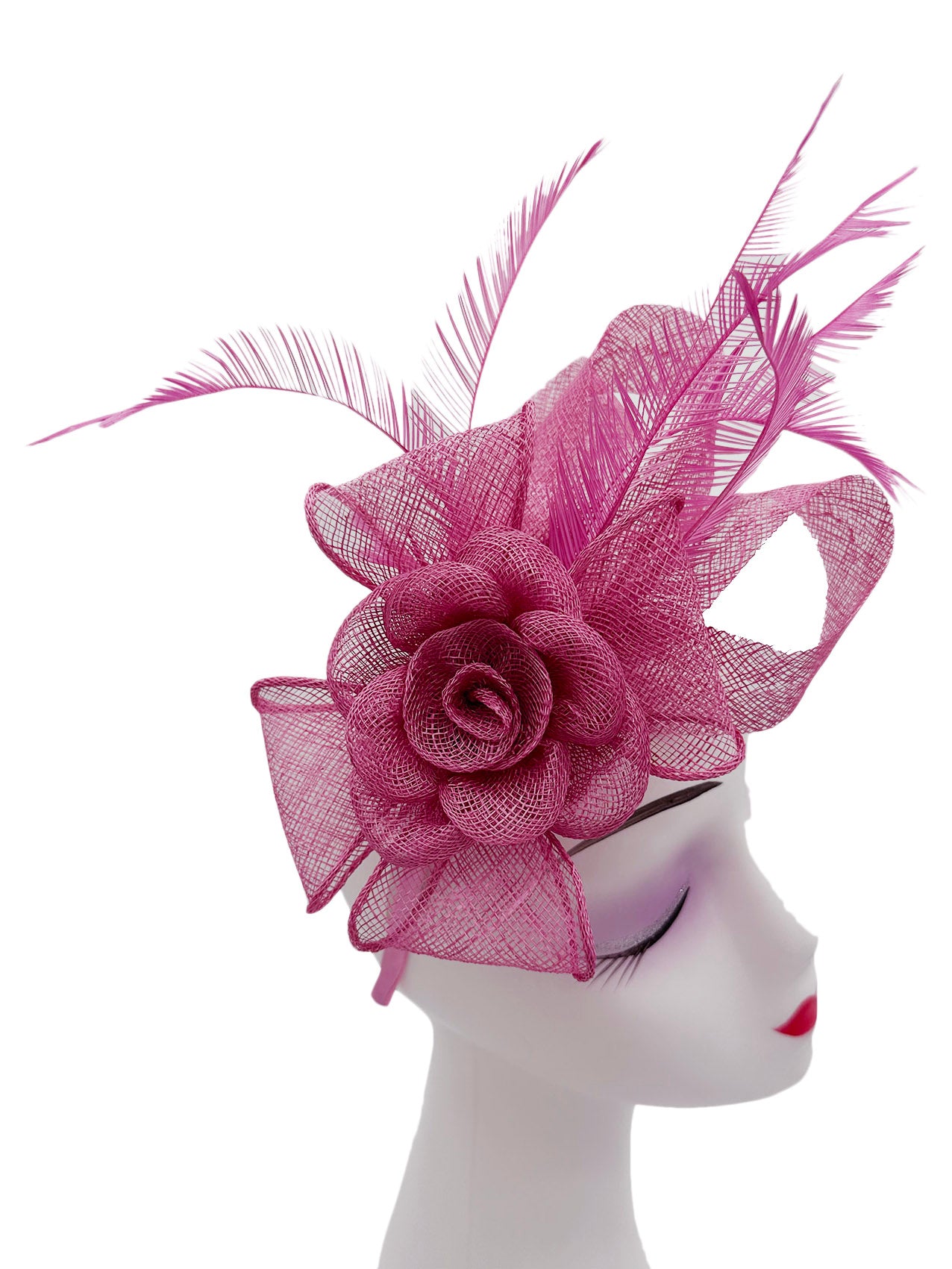 AB18189 Twisted Sinamay Flower Fascinator with Loops and Spiky Feathers