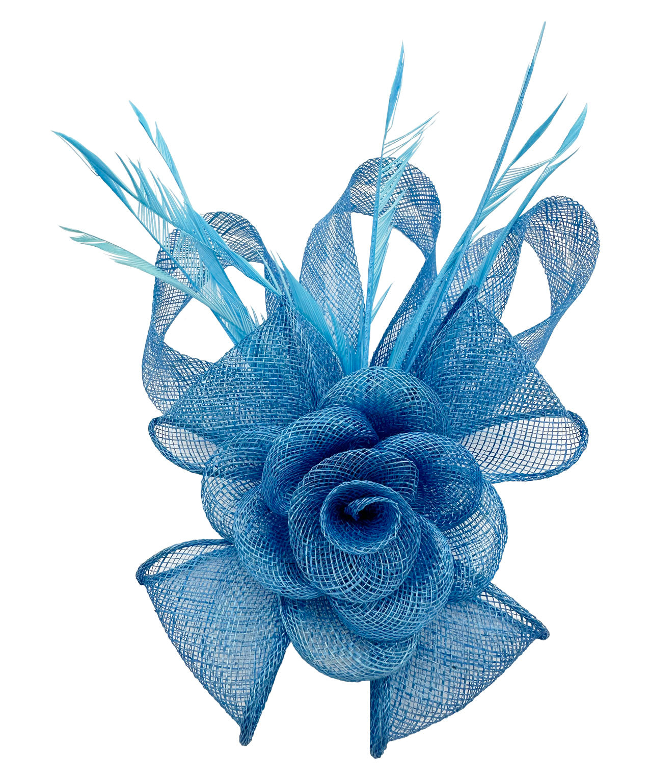 AB18189 Twisted Sinamay Flower Fascinator with Loops and Spiky Feathers