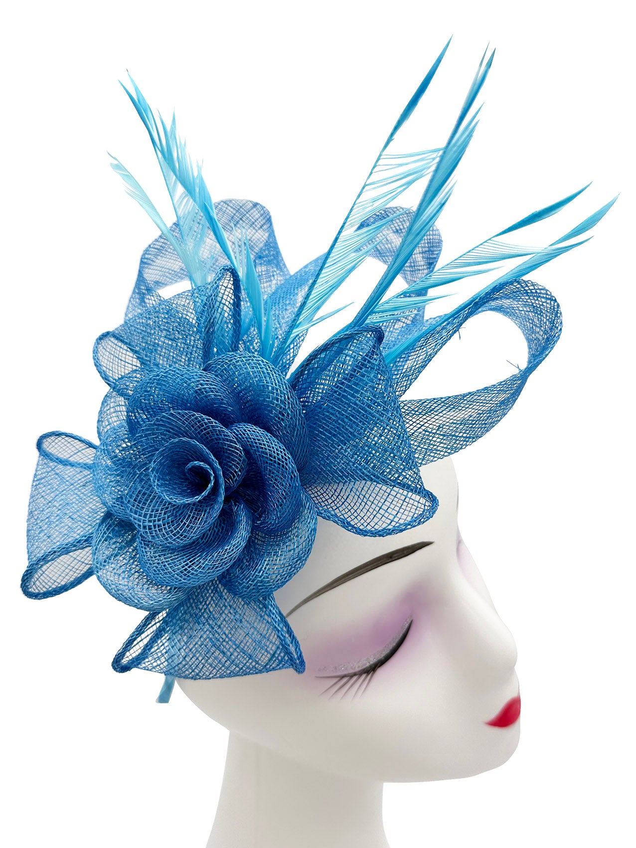 AB18189 Twisted Sinamay Flower Fascinator with Loops and Spiky Feathers