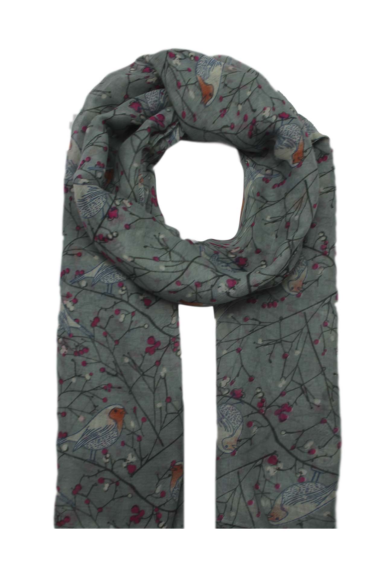 AB1850-358 Robin Bird Patterned Scarf