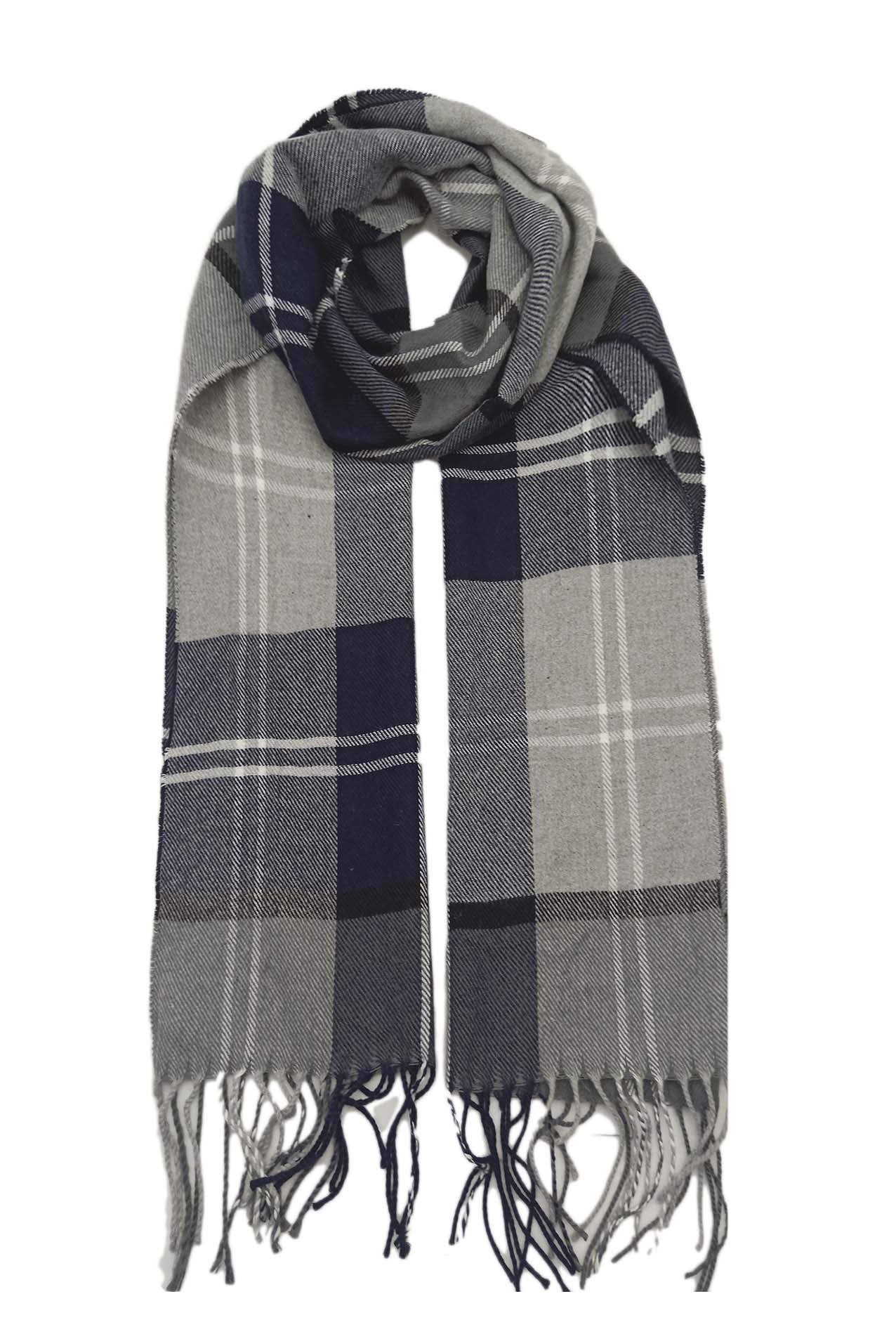 AB1853-186 Grey & Colour Viscose Check Scarf