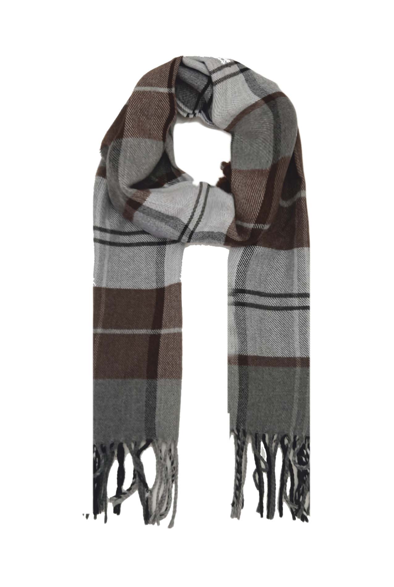 AB1853-186 Grey & Colour Viscose Check Scarf