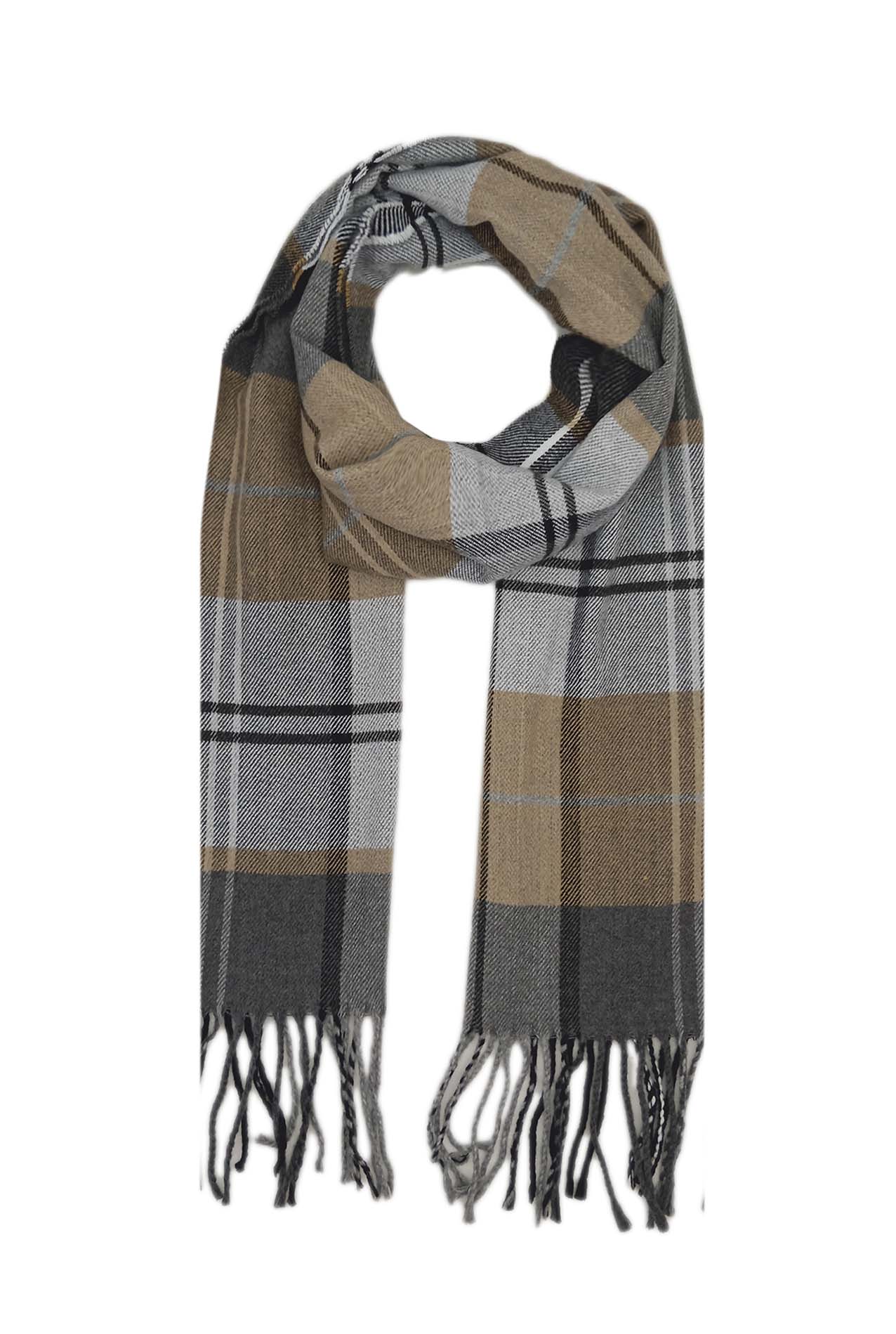 AB1853-186 Grey & Colour Viscose Check Scarf