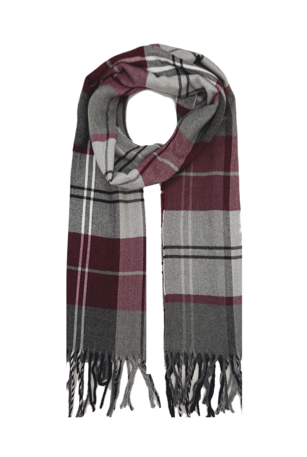 AB1853-186 Grey & Colour Viscose Check Scarf