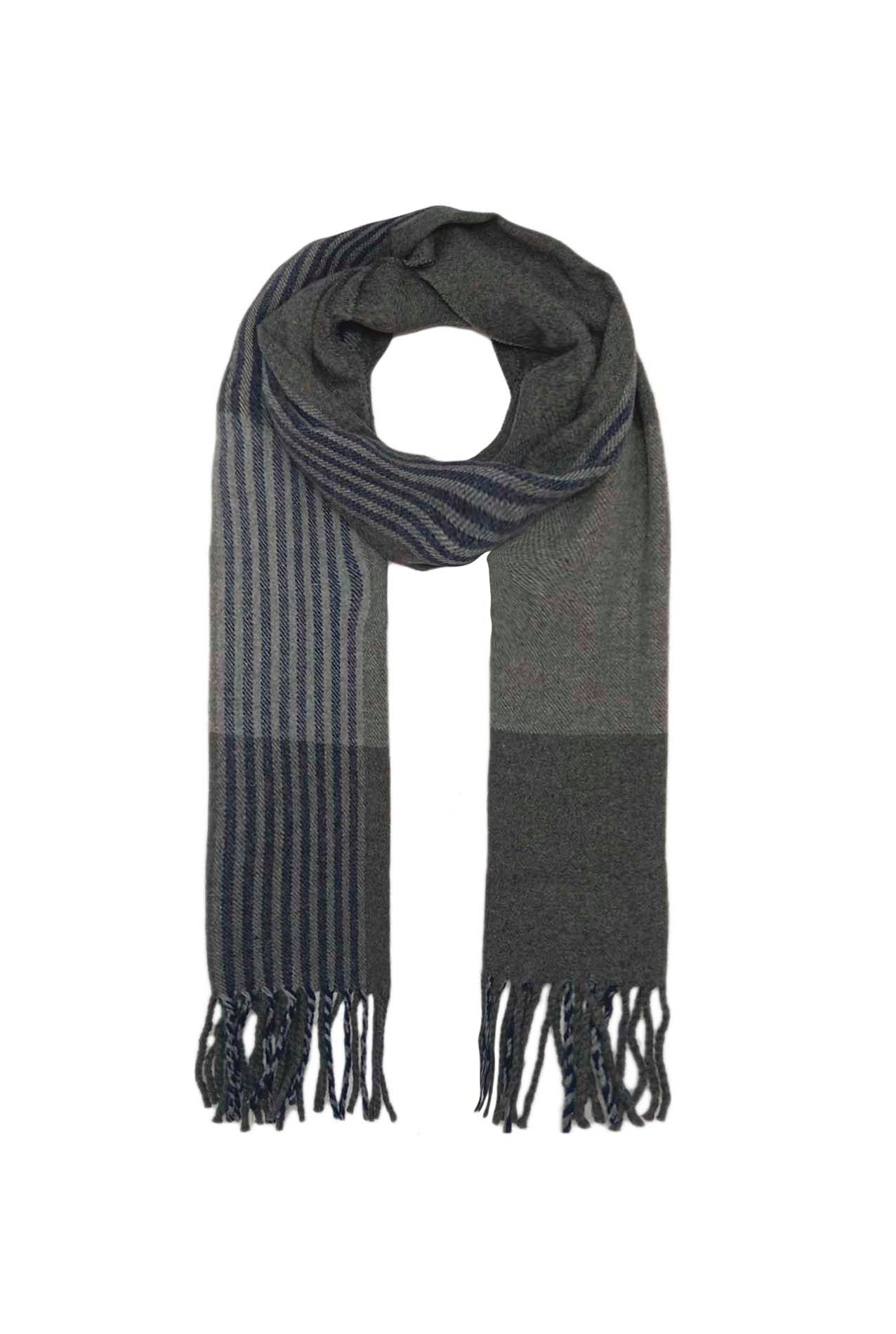 AB1853-190 Colour Block Viscose Scarf with Stripes