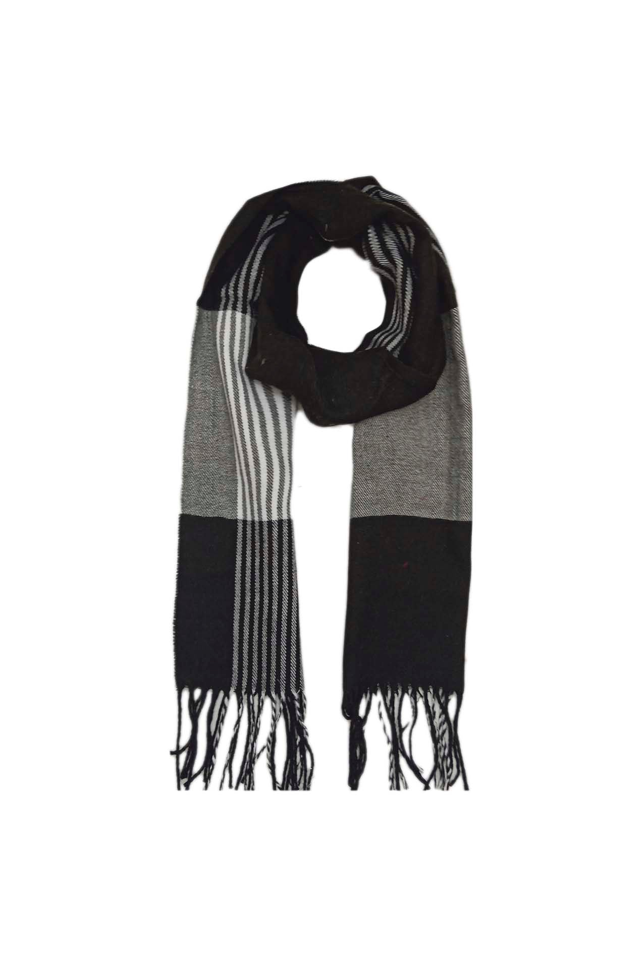 AB1853-190 Colour Block Viscose Scarf with Stripes