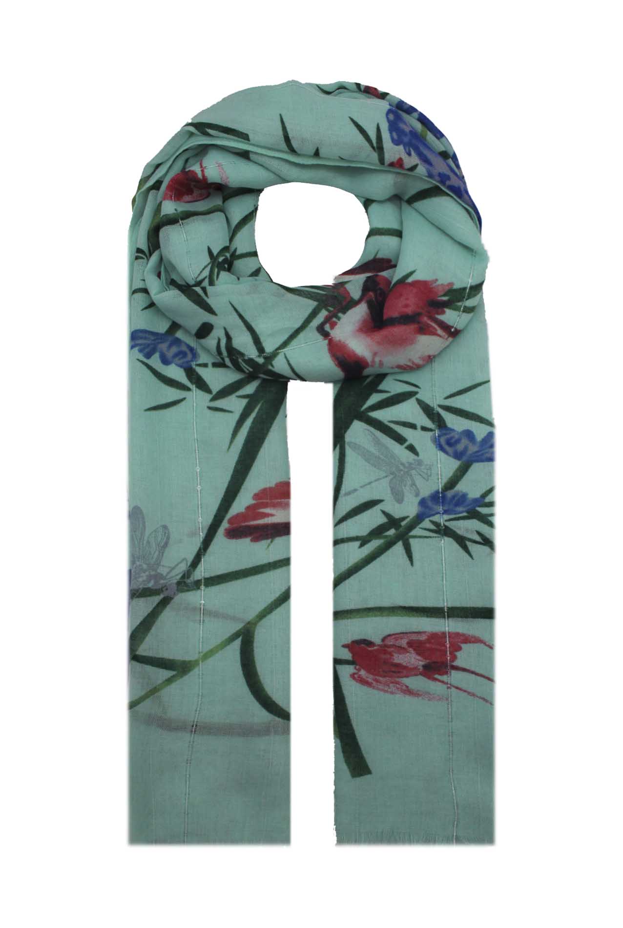 AB1873-19 Spring Garden Scarf with Flowers and Birds